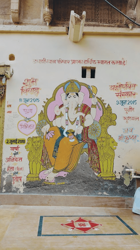 Ganesha's painting on the wall of the one of the houses