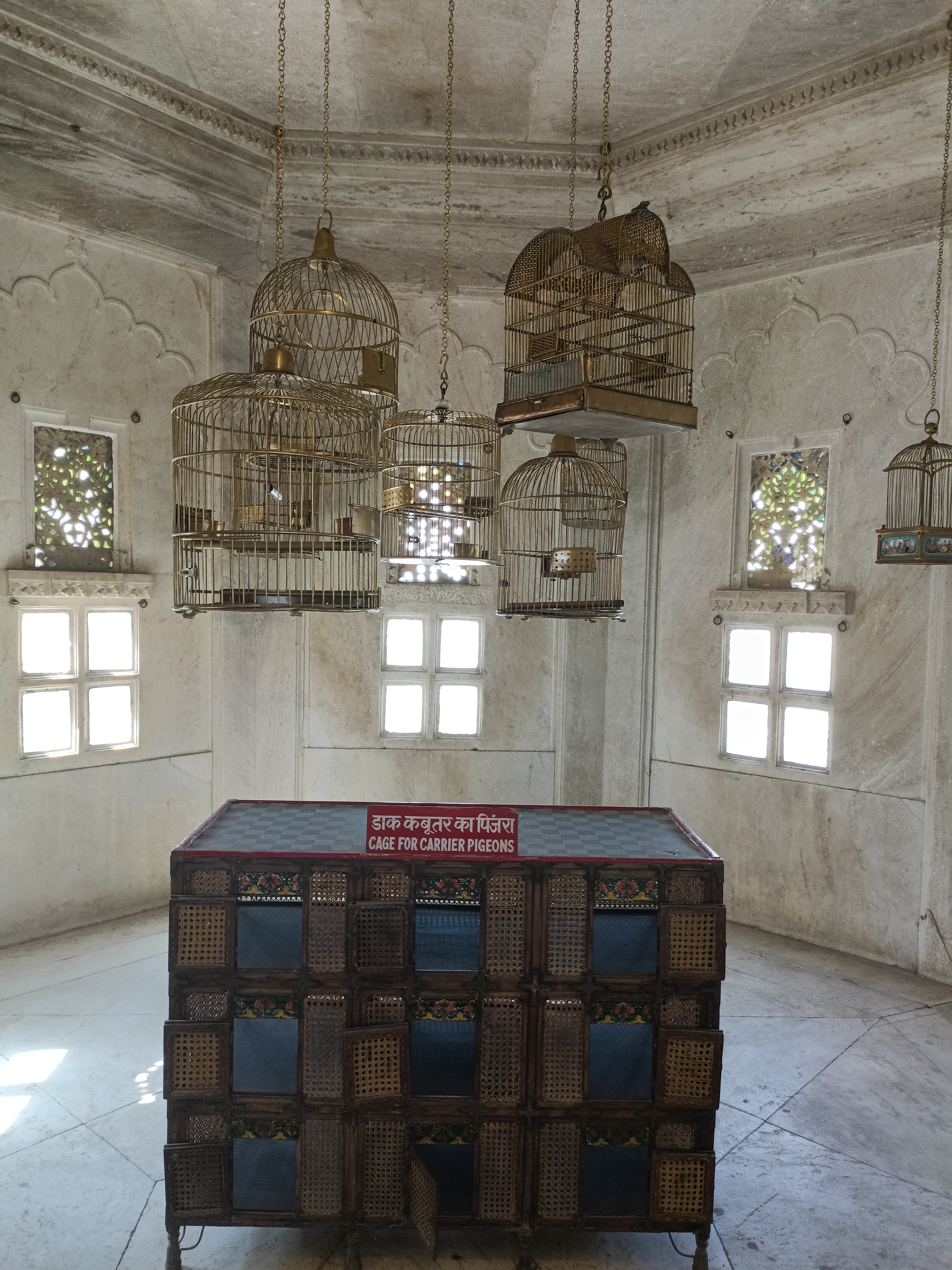Cage for carrier pigeons in the city palace museum in Udaipur